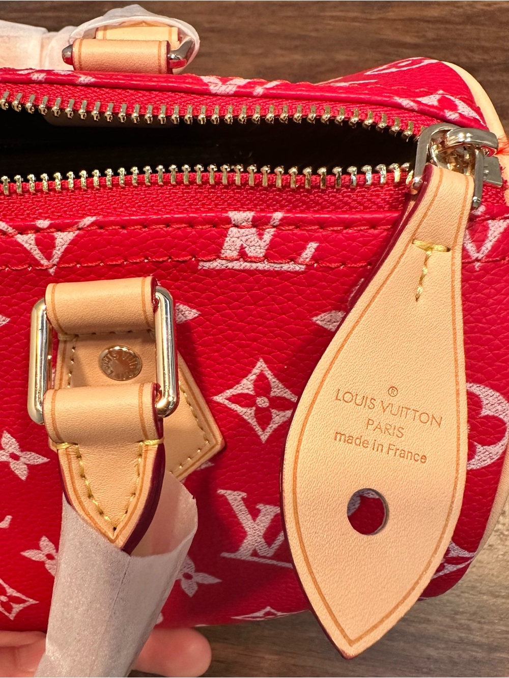 INSPIRED Red Monogram Satchel with Pouch Size 25 P9 - Picture 9 of 16